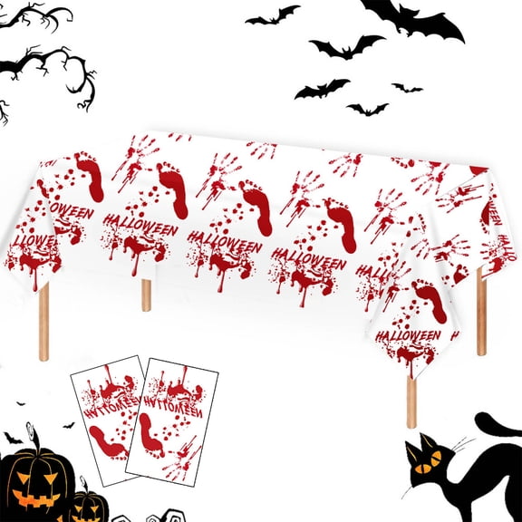 LHNFT 2 Pack Halloween Bloody Handprint Tablecloth, Disposable Rectangle Table Decorations Indoor, Horror 54''x108'' Halloween Table Covers for Halloween Party Outdoor Decor