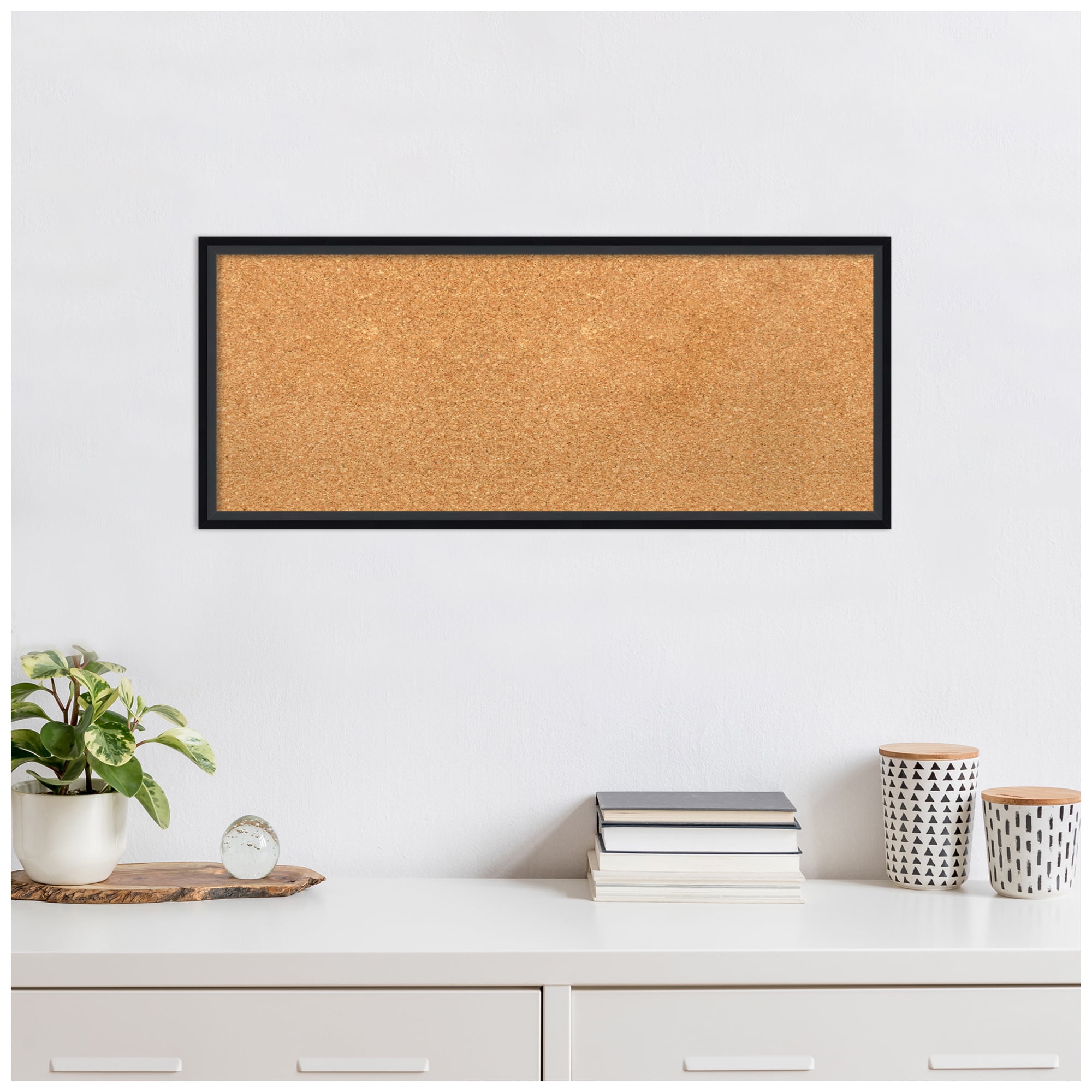 Amanti Art Natural Cork Board Wood Framed Lucie Black Bulletin Board 31 in. x 13 in.
