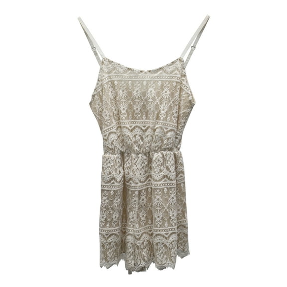 Pre-Owned Alice & Olivia Lace Sleeveless Romper in Beige Cotton