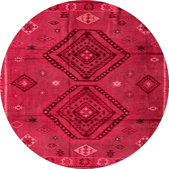 Ahgly Company Indoor Round Abstract Red Southwestern Area Rugs, 4' Round