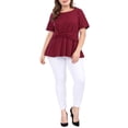 thumbnail image 3 of Unique Bargains Women's Plus Size Short Sleeve Solid Outfits Fashion Wrap Peplum Tops 4X Red, 3 of 8