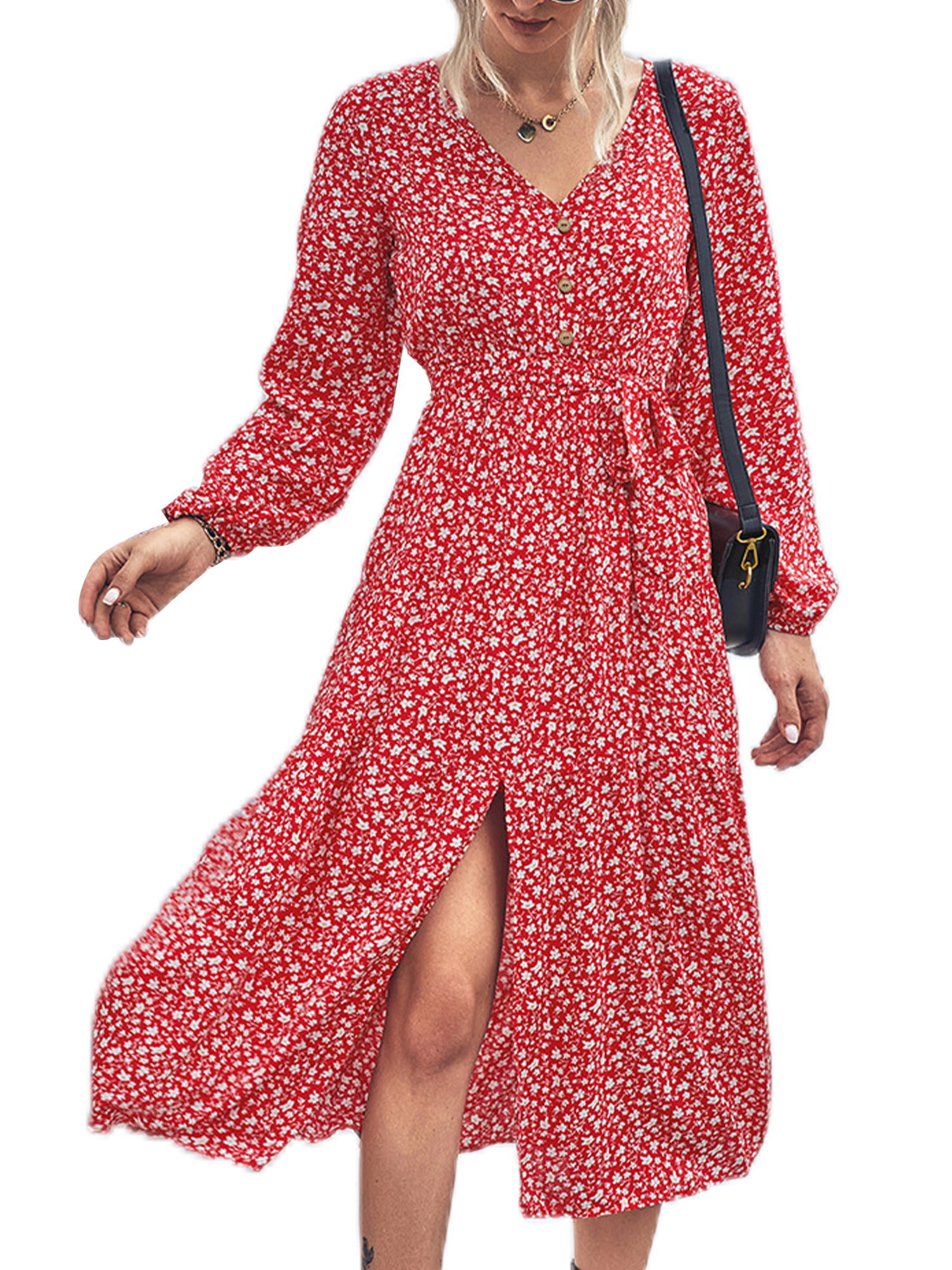 Midi Dress with Long Sleeves Casual Autumn Swing Midi Dresses for Women Dress 