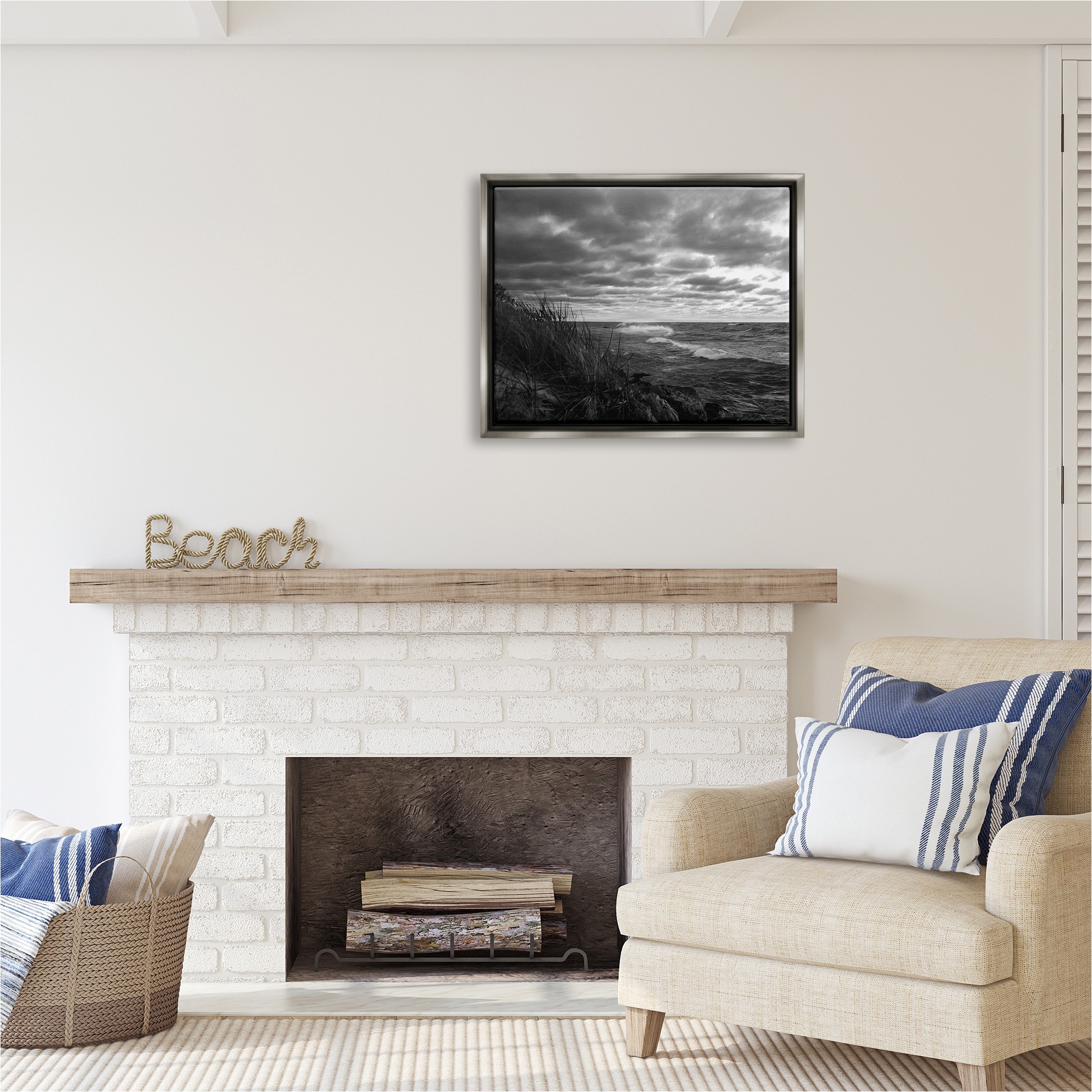 Stupell Industries Stormy Sea Photography Landscape Photography Gray Floater Framed Canvas Art Print Wall Art, 31 x 25