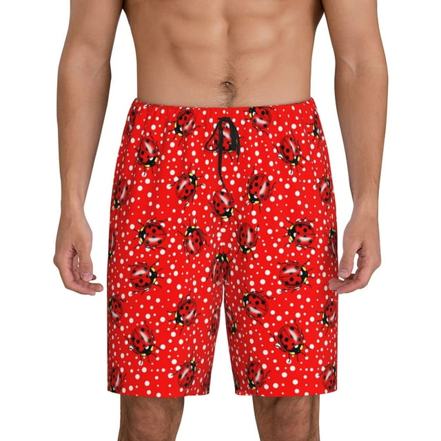 Vsdgher Coccinelles Rouges sur Imprimé à Pois Blancs Shorts de Pyjama pour Hommes Bas de Détente Shorts de Sommeil Taille Élastique Shorts de Pyjama Légers avec Poches-3TG
