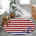 thumbnail image 3 of Round Rugs 3Ft, Anchor Red Round Area Rug Washable Indoor Throw Carpet, Modern Navy Blue White Striped Nautical Small Non Slip Circle Rug for Bedroom Living Room Home Decor Aesthetic, 3 of 8