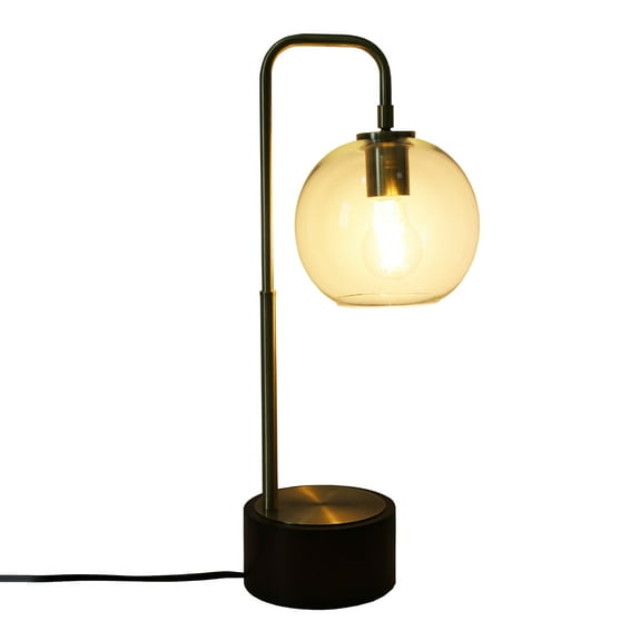 Noaman Modern Classic Desk Lamp, Bronze Arched Glass Globe Table Light, 21in Height, Walnut Base, Mid-Century Design for Living Room, Bedroom & Study, 110V