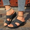 thumbnail image 3 of IUJSOY Sandales Compensées pour Femmes Été Chic Rétro Strass Décontractées à Enfiler Marche Sheos Mules, 3 of 9