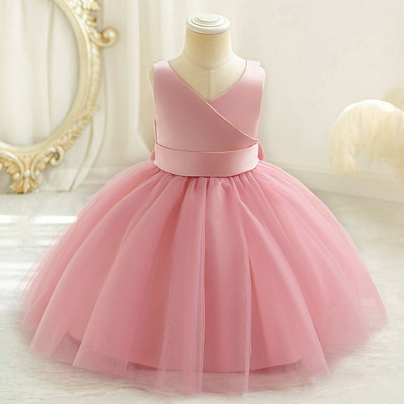 Girls Dresses V Net Dress for Toddler Baby Girls Casual Party Photoshoot Outfit Comfortable Stretchy Waist Spring Summer Fall Size 24 Months Dresses Long Light Dress Girls Tie Flower Girl Dress