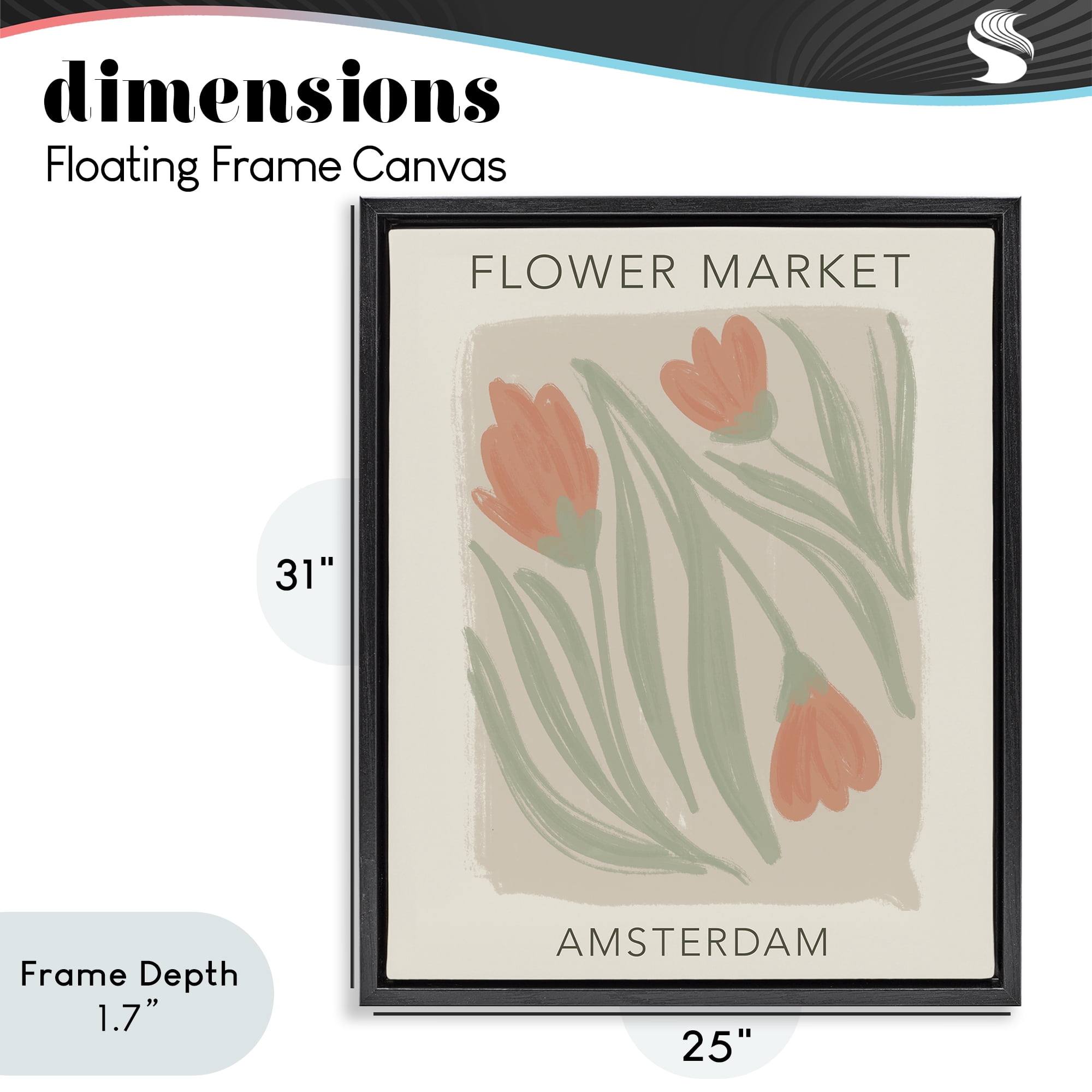 Stupell Industries Soft Amsterdam Flower Market Black Framed Floater Canvas Wall Art, design by Lucille Price