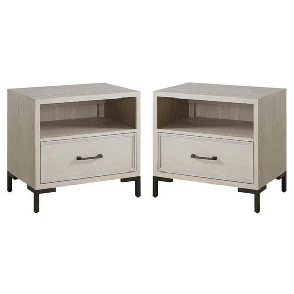 Home Square Open Shelf Wood Nightstand in Antique White - Set of 2