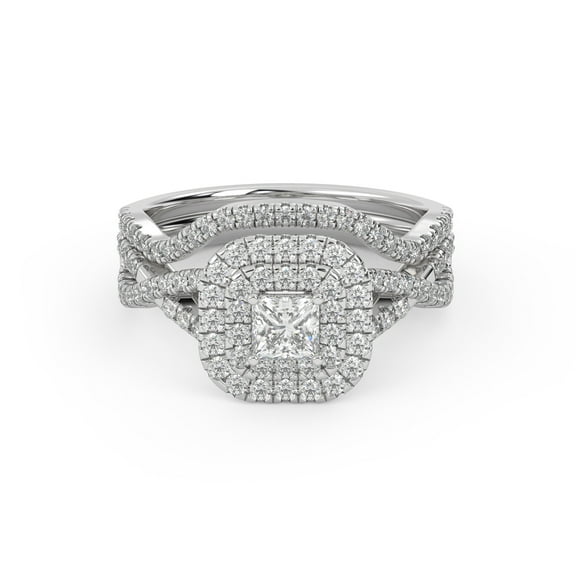 AFFY Twisted Infinity Double Halo Bridal Set Ring for Women, 1.00 Carat (ctw) Princess Cut Lab Grown Diamond Engagement Wedding Ring In 14K White Gold Over Sterling Silver F-G-H, SI Quality -4