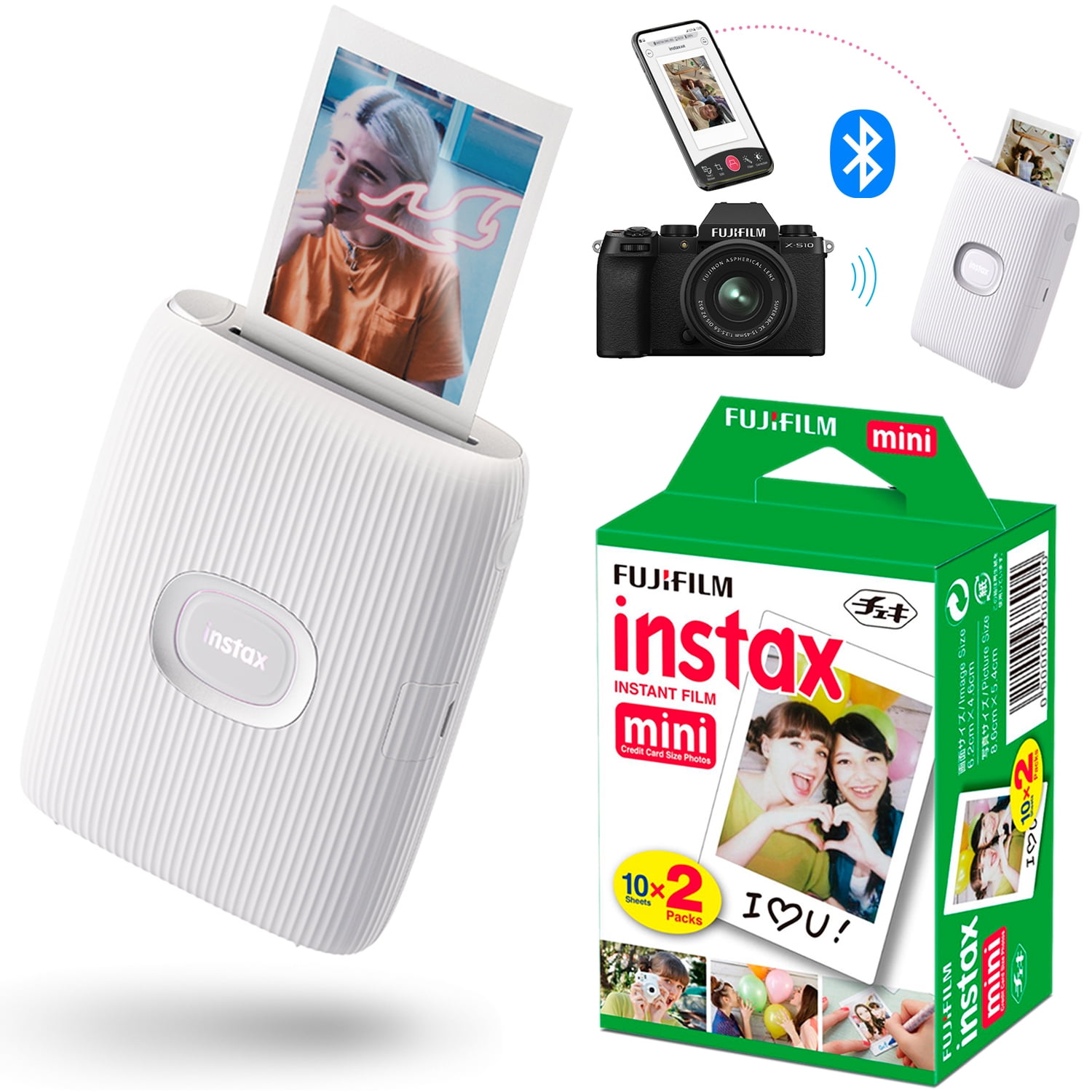 FUJIFILM Instax Mini Link 2, Instant Smartphone Printer & Instax Mini Film 20 Pack. iPhone