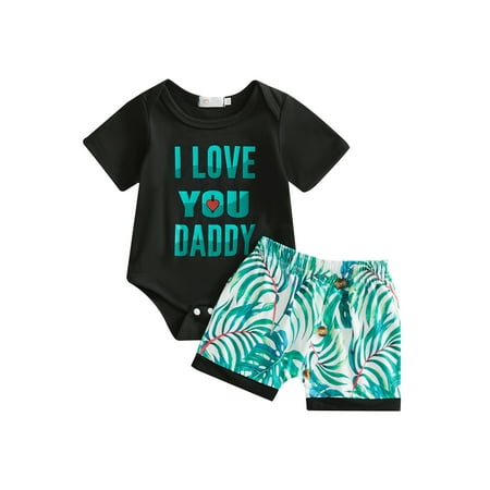 

Newborn Baby Boys Girls Fathers Day Outfit I Love My Daddy Short Sleeve Romper and Shorts Summer Clothes Sets