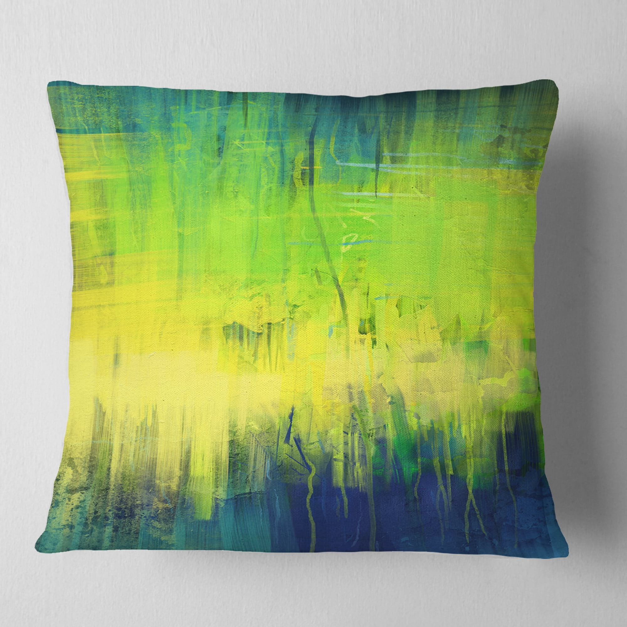 Designart Green Blue Fusion - Abstract Throw Pillow - 16x16