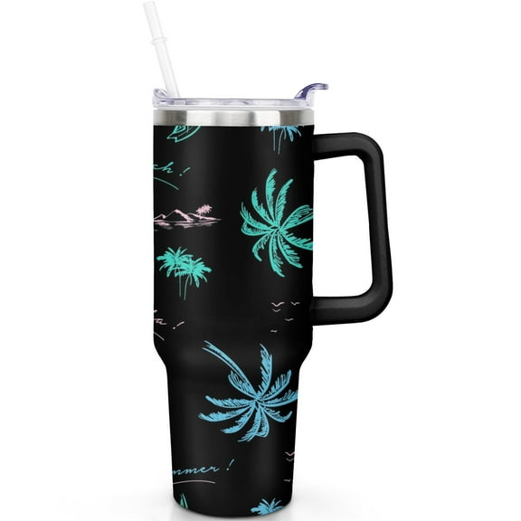 40oz Leakproof Lid Mug with Hawaii Plants Design, Stainless Handle Tumbler
