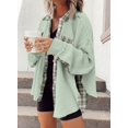 thumbnail image 3 of Womens Waffle Knit Plaid Shacket Boyfriend Button Down Shirt Jacket Loose Long Sleeve Tops, 3 of 4