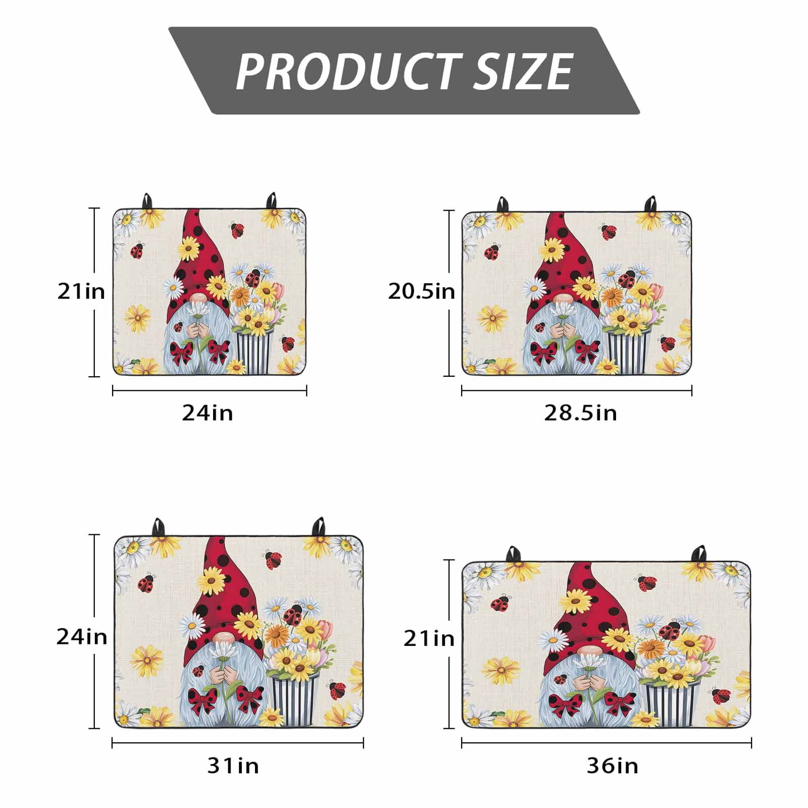 Beige Gnomes Daisy Stove Top Cover for Electric Stove, Heat-proof & Non Slip Glass Top Stove Cover Protector, Pastoral Country Garden Floral Kitchen Flat Cooktop Rubber Mat 36x21 Inches