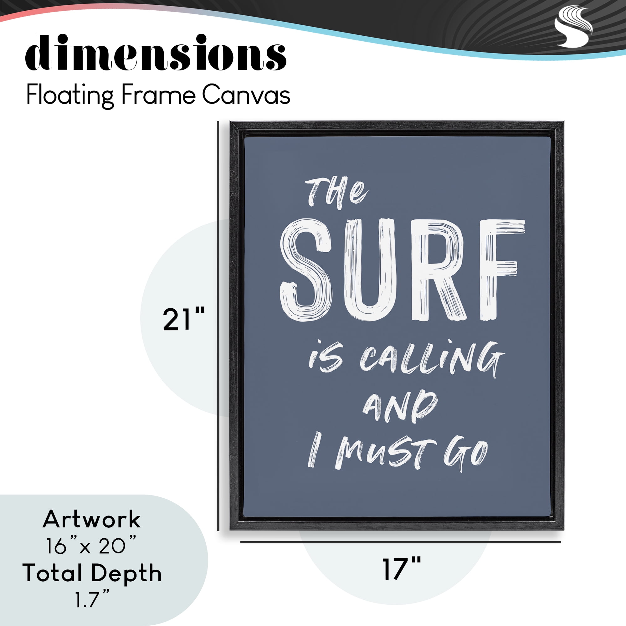 Surf Is Calling Must Go Black Framed Floater Canvas Wall Art, design by Lettered and Lined