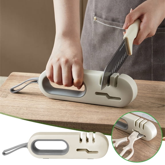 Taotanxi 4 In 1 Knife Sharpener With 4 Sharpening Slots And Grip Handle,Best Kitchen Knife Sharpener Really Works for Fruit Knife And Steel Knives, Scissors (White Gray)