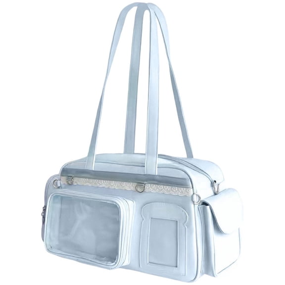 Hsqqdc Y2K PU Transparent Ita Bag, DIY Badge Display Large Capacity Shoulder Messenger Bag for Women