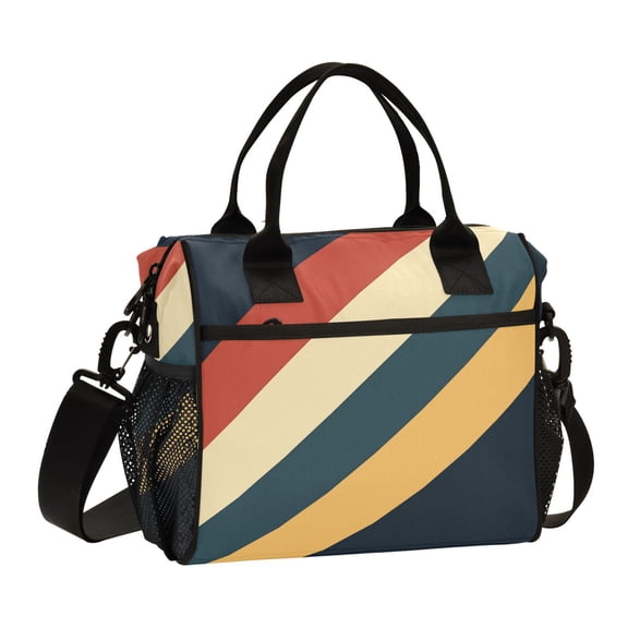 FORMRS Insulated Lunch Bag for Work School Unisex Large Capacity Cooler with Shoulder Strap, Beige Stripes