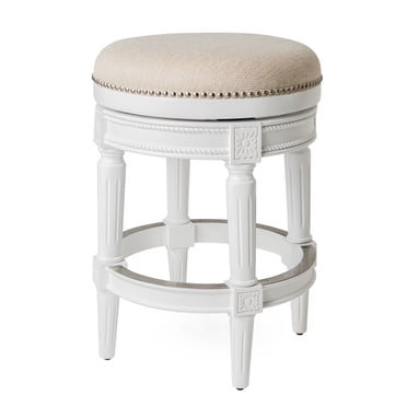 Maven Lane Pullman Backless Counter Stool in Weathered Oak Finish w/ Avanti Bone Vegan Leather