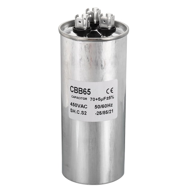 Capacitor de funcionamiento Uxcell CBB65 70+5uF, 70+5mfd 1Pcs CA 450V caja de aluminio con 3 terminales