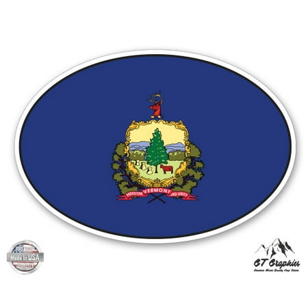 Vermont State Flag Oval - 3" Vinyl Sticker - For Car Laptop I-Pad Phone Helmet Hard Hat - Waterproof Decal