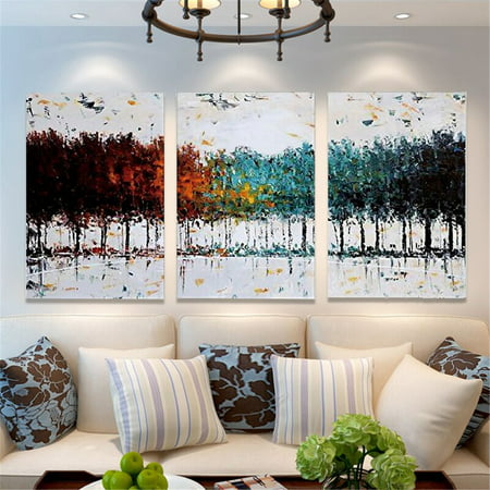 Meigar 3 Pieces Panel Framed Abstract Tree Canvas Print Art Oil Painting Modern Giclee Stretched Forest Art Painting For Living Room