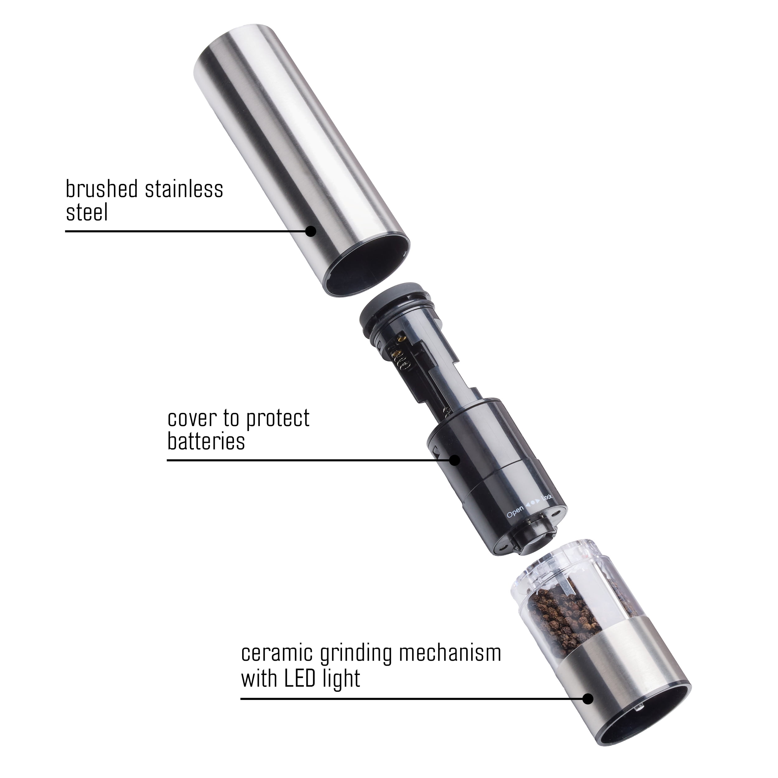 Kamenstein Battery Operated Stainless Steel Salt and Pepper Grinder Set of Two