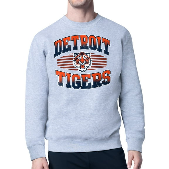 Men's Starter Heather Gray Detroit Tigers Team Grit Graphic Fleece Pullover Sweatshirt