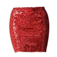 thumbnail image 3 of Faldas de mujer cortas con lentejuelas y lentejuelas para niña, falda elástica para cena, fiesta de graduación, cóctel, festival , Rojo, 3 of 7