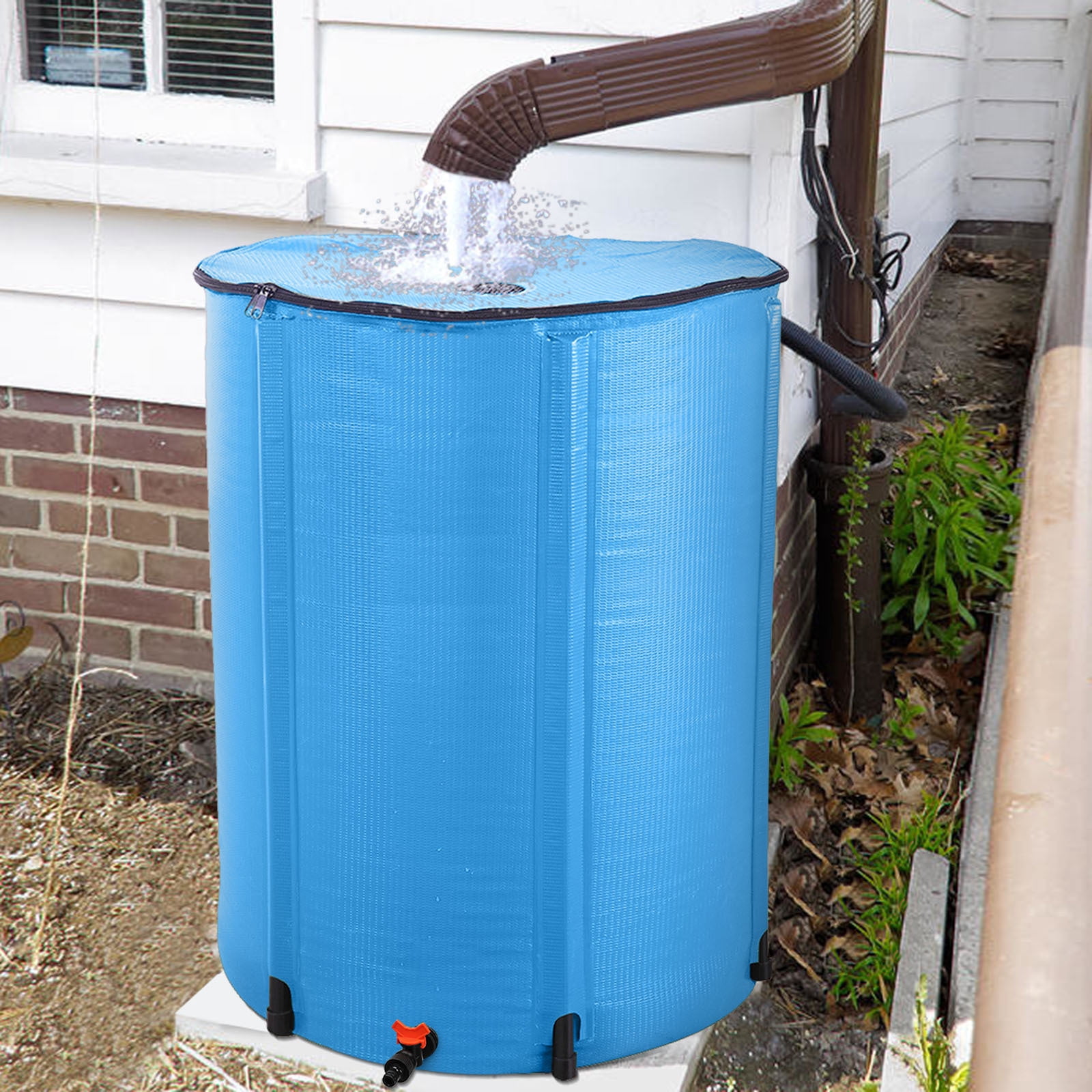 Gzxs 100 Gallon Collapsible Rain Barrel, Large Garden Water Storage Tank, Portable Folding Rainwater Collector, Water Catcher (Blue)