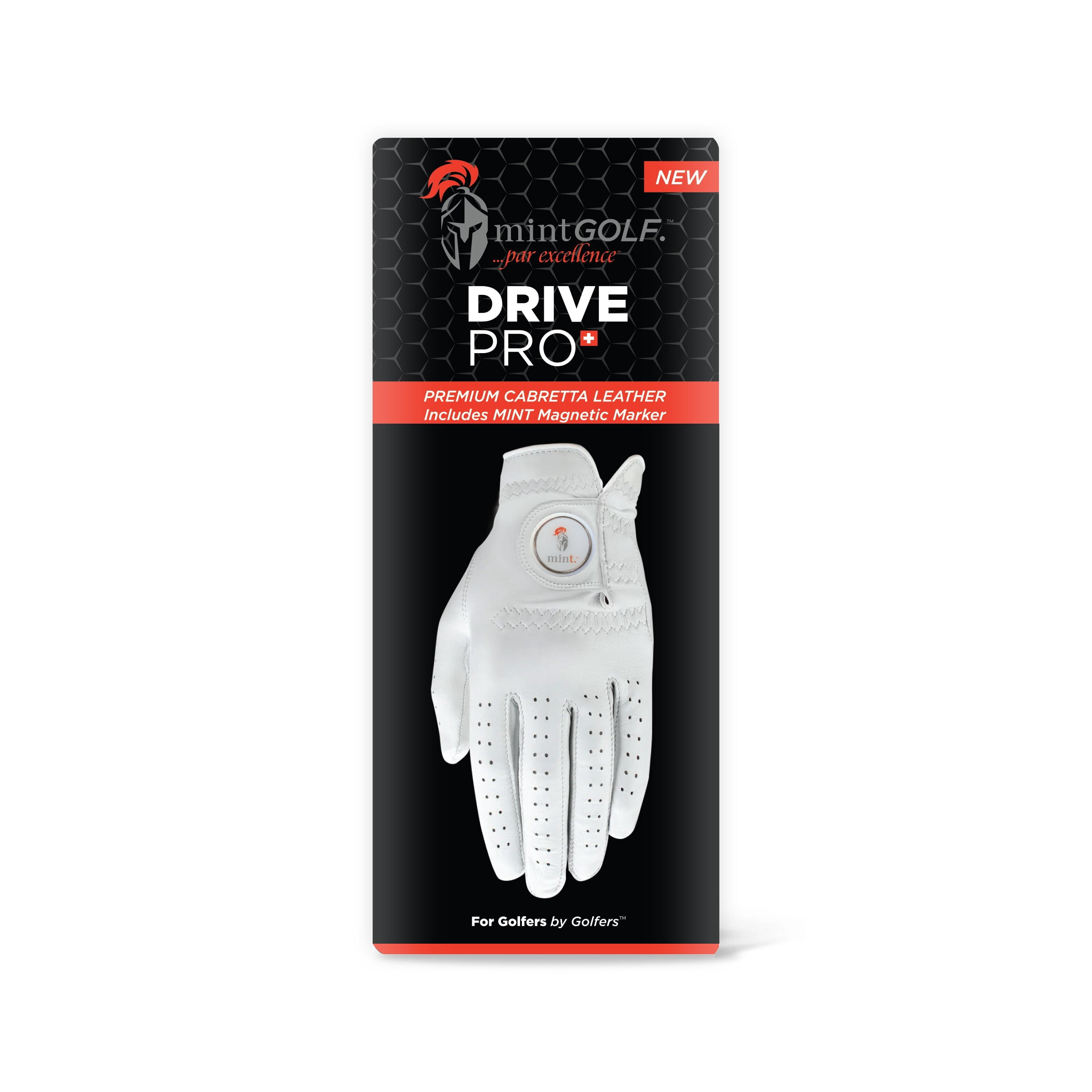 Mint Sport Men’s Golf Glove – Premium Cabretta Leather Golf Glove with Magnetic Ball Marker, Breathable All-Weather Performance Fit - MintGOLF Drive Pro Plus (Black, Large)