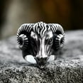 thumbnail image 4 of PAMTIER Men's Stainless Steel Vintage Hip Hop Devil Ghost Big Ram's Horn Goats Sheep Skull Head Biker Ring Skeleton Statement Silver Size 12, 4 of 6