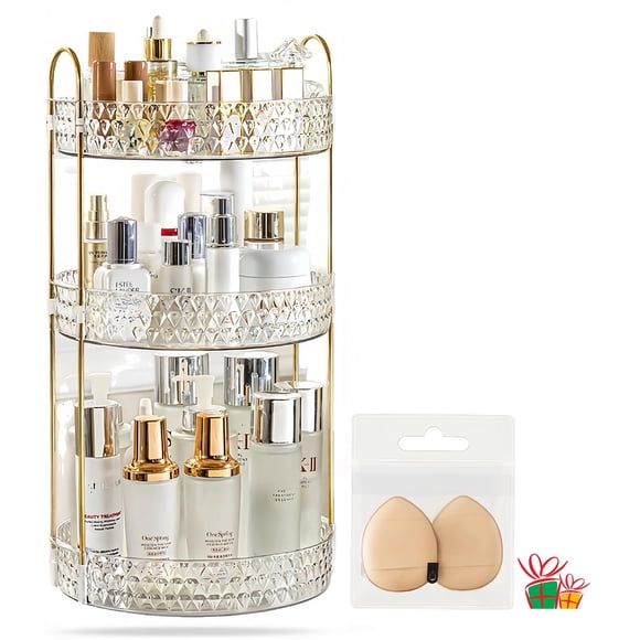360 Grados de Rotación Organizador de Maquillaje,Estante para Cosméticos de Mujer, Estante Redondo de 3 Niveles y Gran Capacidad para Guardar Maquillaje, Ideal para dormitorios,