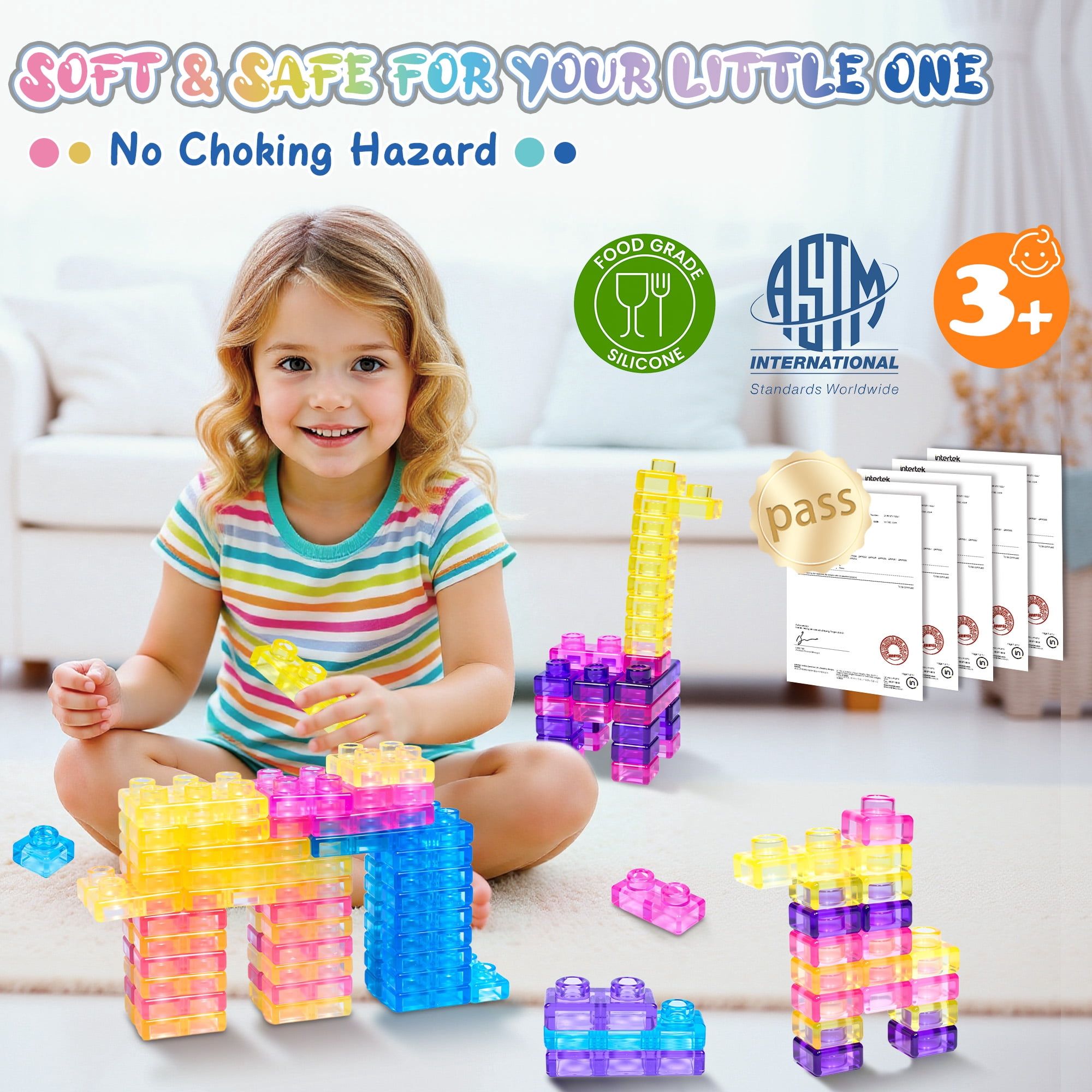 Gummy Bloc 40 PCS Sensory Soft Building Blocks for Toddlers, Kids Montessori Squishy Stacking Toy Set for Early Learning