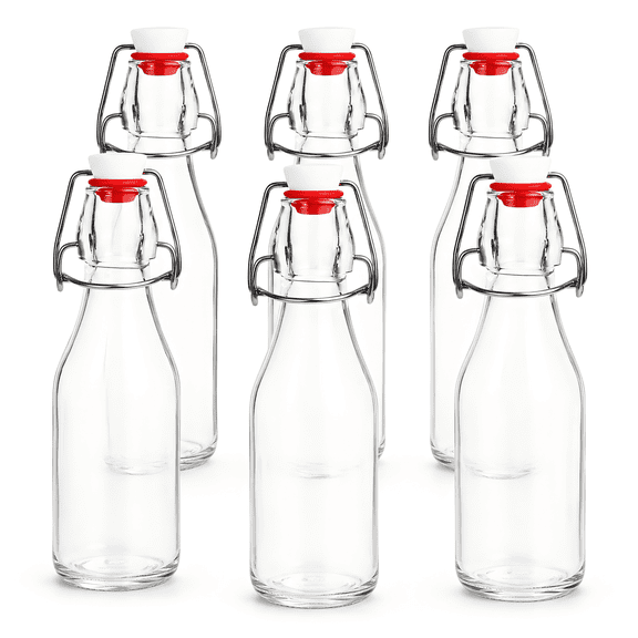 6 Pack Swing Top Glass Bottles 8.5 oz, Flip Top Bottles with Airtight Lids for Home Brewing, Kombucha, Vanilla Extract