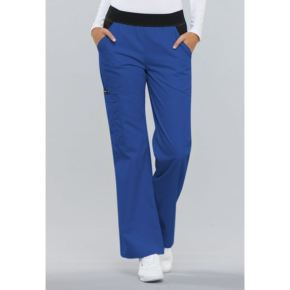 Cherokee Flexibles Women Medical Scrubs Pant Mid Rise Knit Waist Pull-On 1031, L, Royal