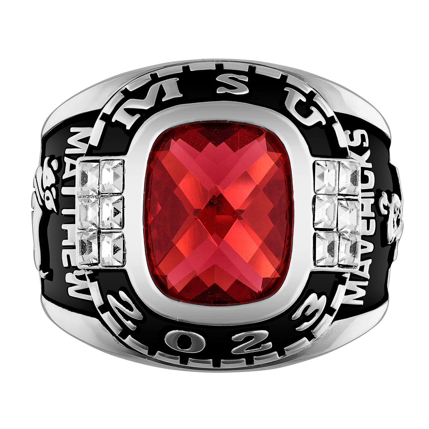 Order Now for 2025 Graduation, Freestyle Men's Silver Cushion Birthstone & CZ Class Ring, Personalized, High School or College Graduation
