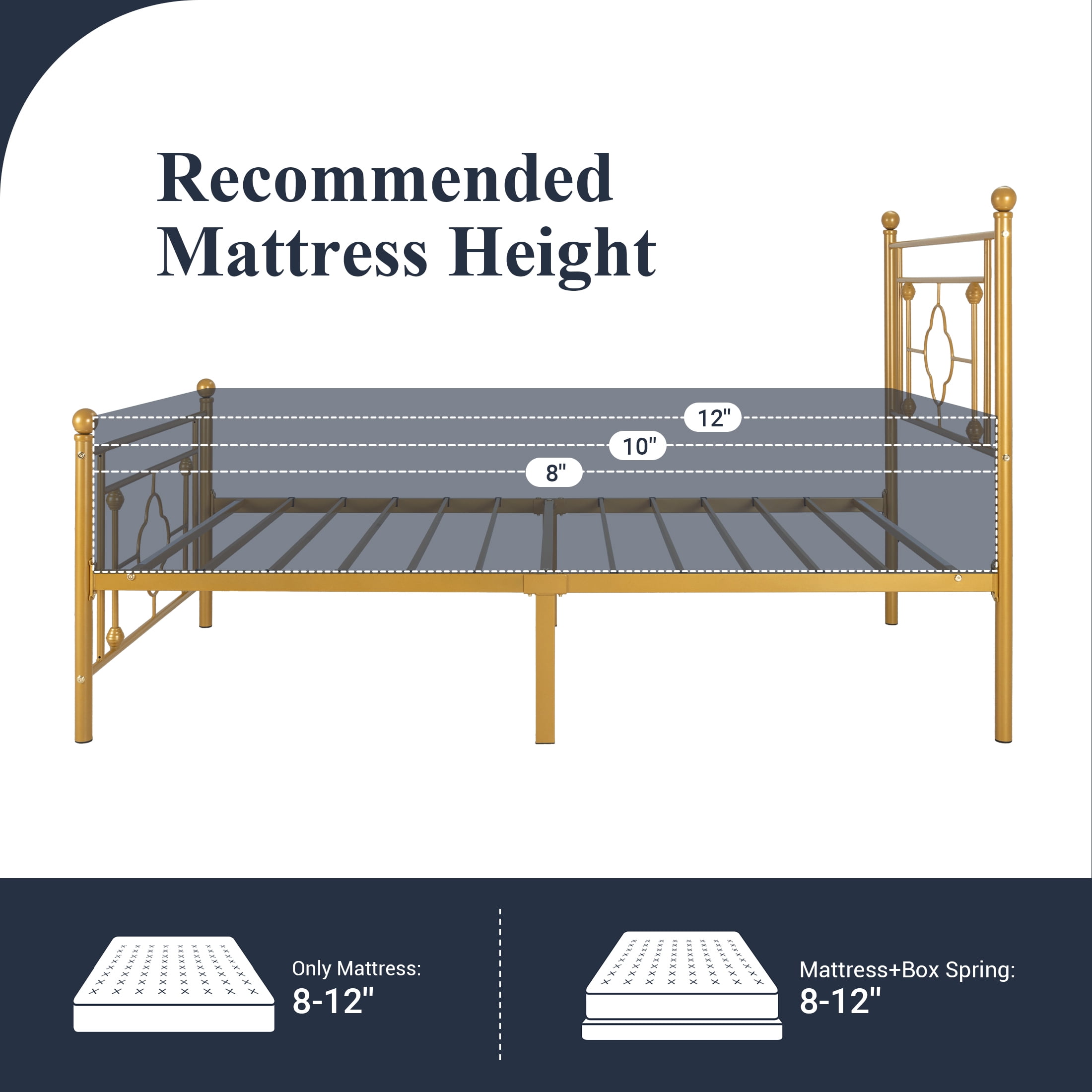 Allewie Twin Size Metal Platform Bed Frame with Victorian Vintage Headboard and Footboard, Gold