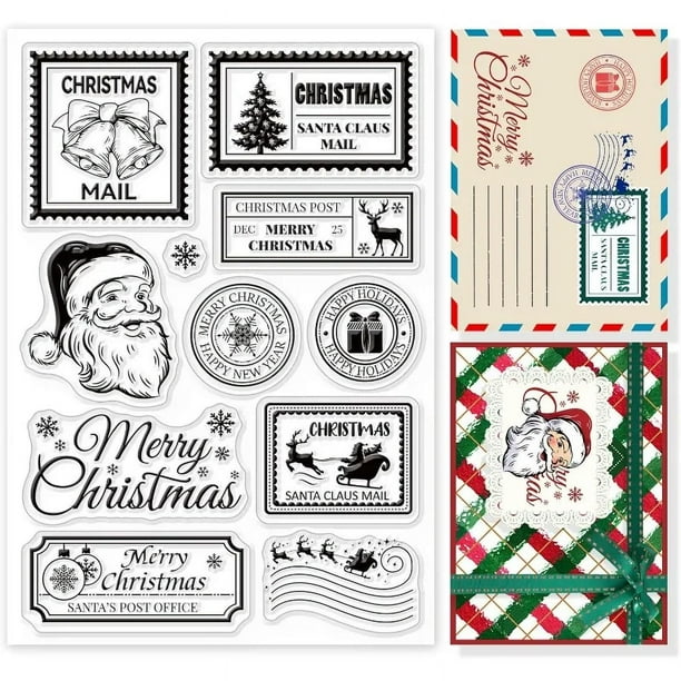 1 sello transparente de silicona con forma de árbol de Navidad, campanas de Papá Noel, copos de nieve, fechas, para álbumes de recortes