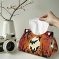 thumbnail image 2 of COEQINE PU Leather Tissue Holder Dispenser Rectangular Facial Tissue Holder Decorative Accessories for Office Desk Vanity Countertop Nightstand, Halloween Bat Moon Dead Branch Orange, 2 of 7
