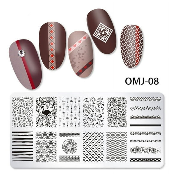 Christmas Nail Art Plates Circular Square Rectangular Stamping Plates Santa Elk Snowflake Ugly Sweater Tree Image Stamp Templates Stamping Kit DIY Print Manicure Salon Design