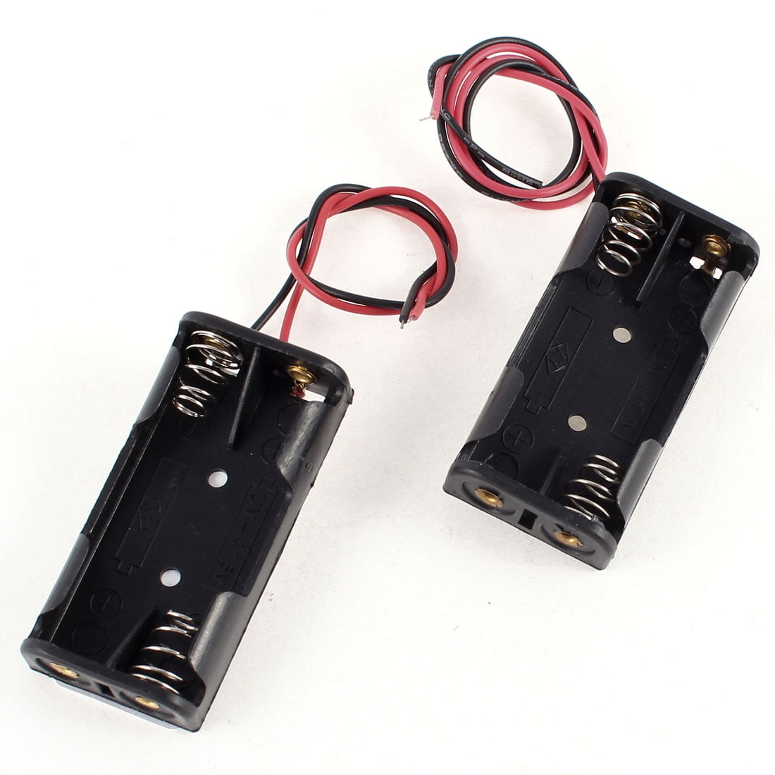 2 Pcs Black Plastic Battery Holder Case Wired Leads for 2 x 1.5V AAA
