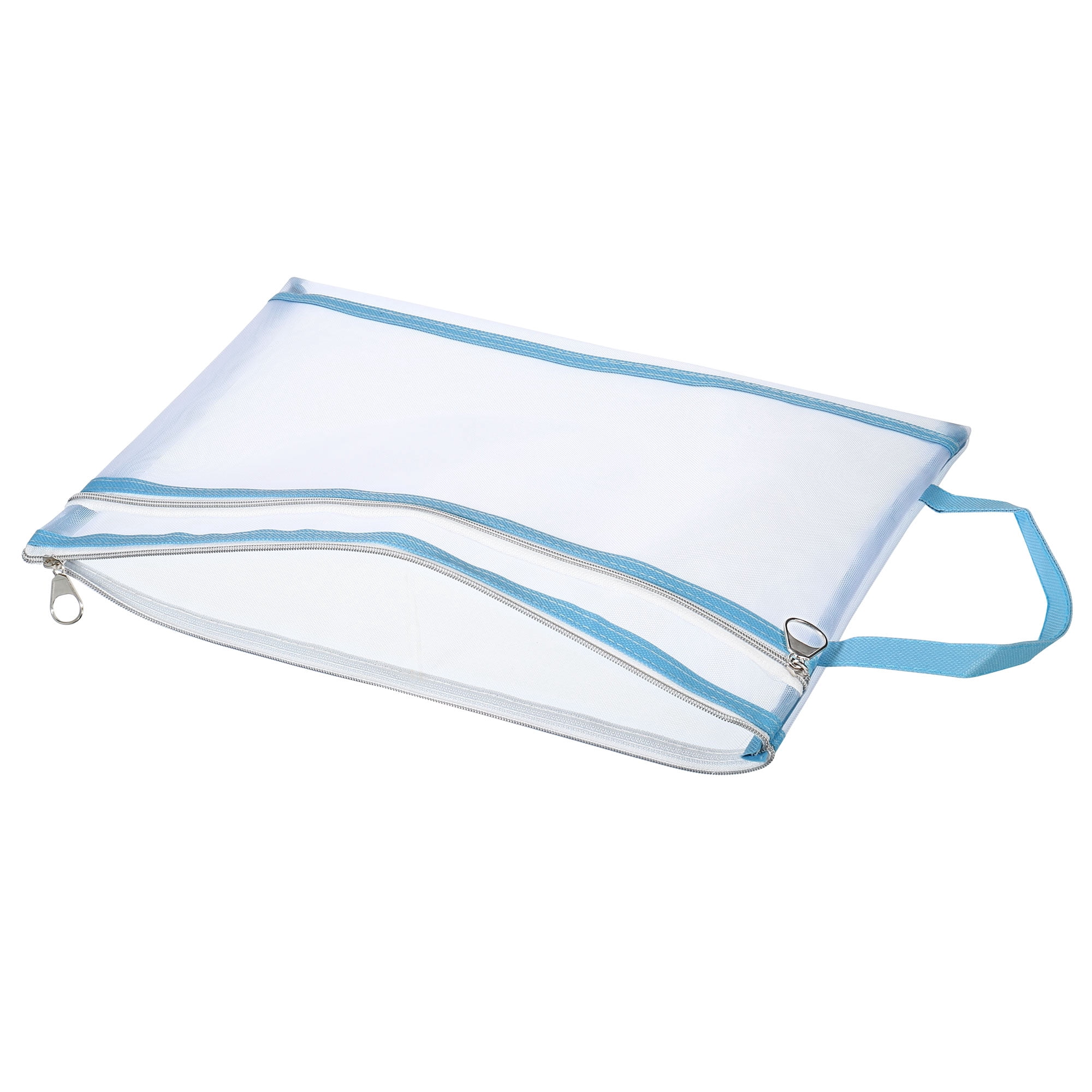 Unique Bargains Nylon Document Zip Pouch with Handle Mesh Clear Files Bag for Office Light Blue