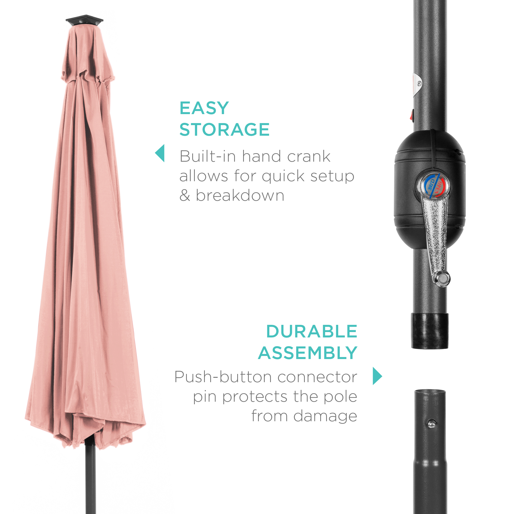 Best Choice Products 10ft Solar LED Lighted Patio Umbrella, Rose Quartz photo 6