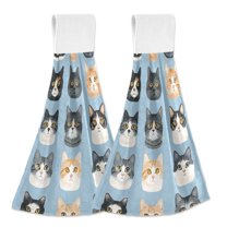 Yayeee Kitchen Hanging Hand Towels Set of 2 with Loop Bathroom Absorbent Tie Towel, Cartoon Cute Cat