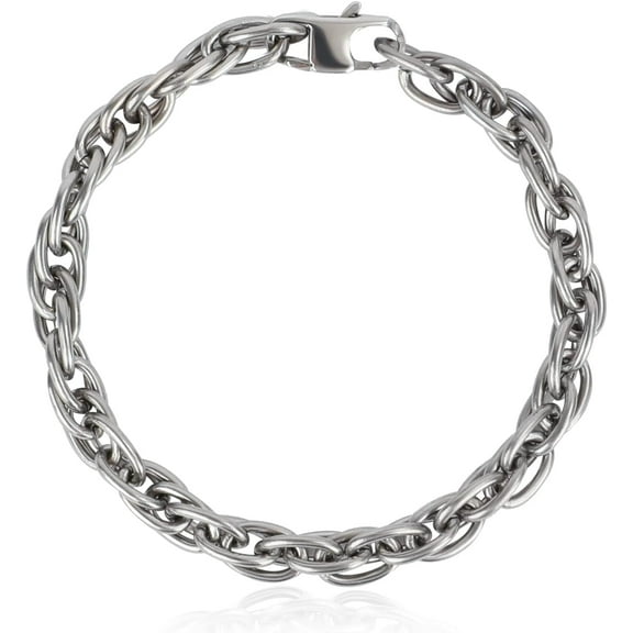 SanThree 7mm Solid Pure Titanium Twist Link Chain Bracelets for Men & Women, Skin Friendly Braid Rope Titanium Bracelet Birthday Graduation Fathers Day Jewelry Gift, 7.87 inches