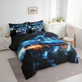 thumbnail image 3 of Feelyou Speed Sports Lover Bedding Comforter Set 7 Pieces for Kid, Fashion Automobile Full Bedding Set, Neon Blue Lightning Reversible Fitted Sheet Flat Sheet, Luxury Bedroom Decor, 3 of 7